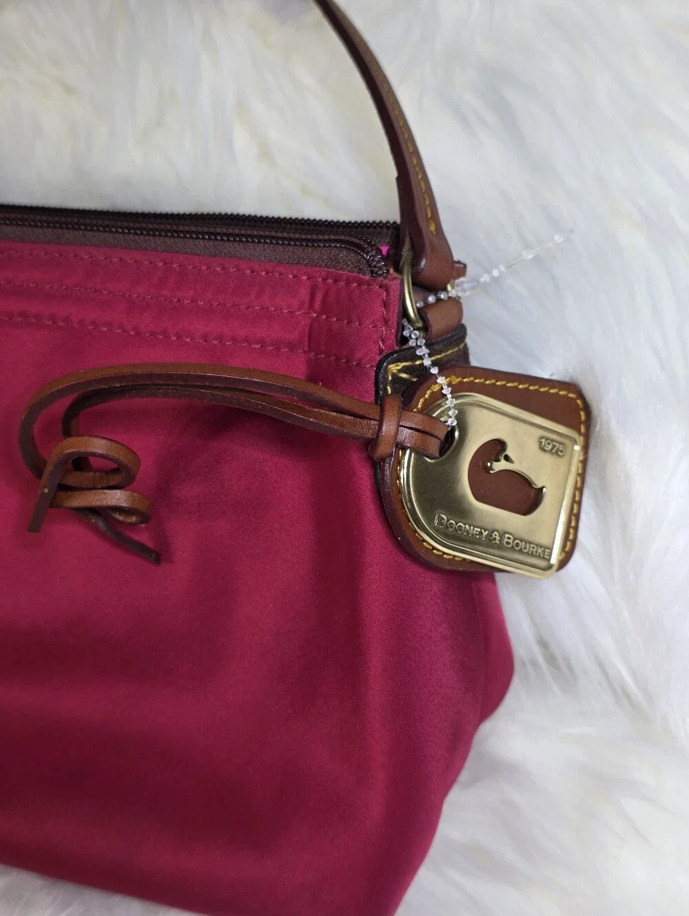 Dooney & Bourke Red Nylon Shoulder Bag Leather Strap